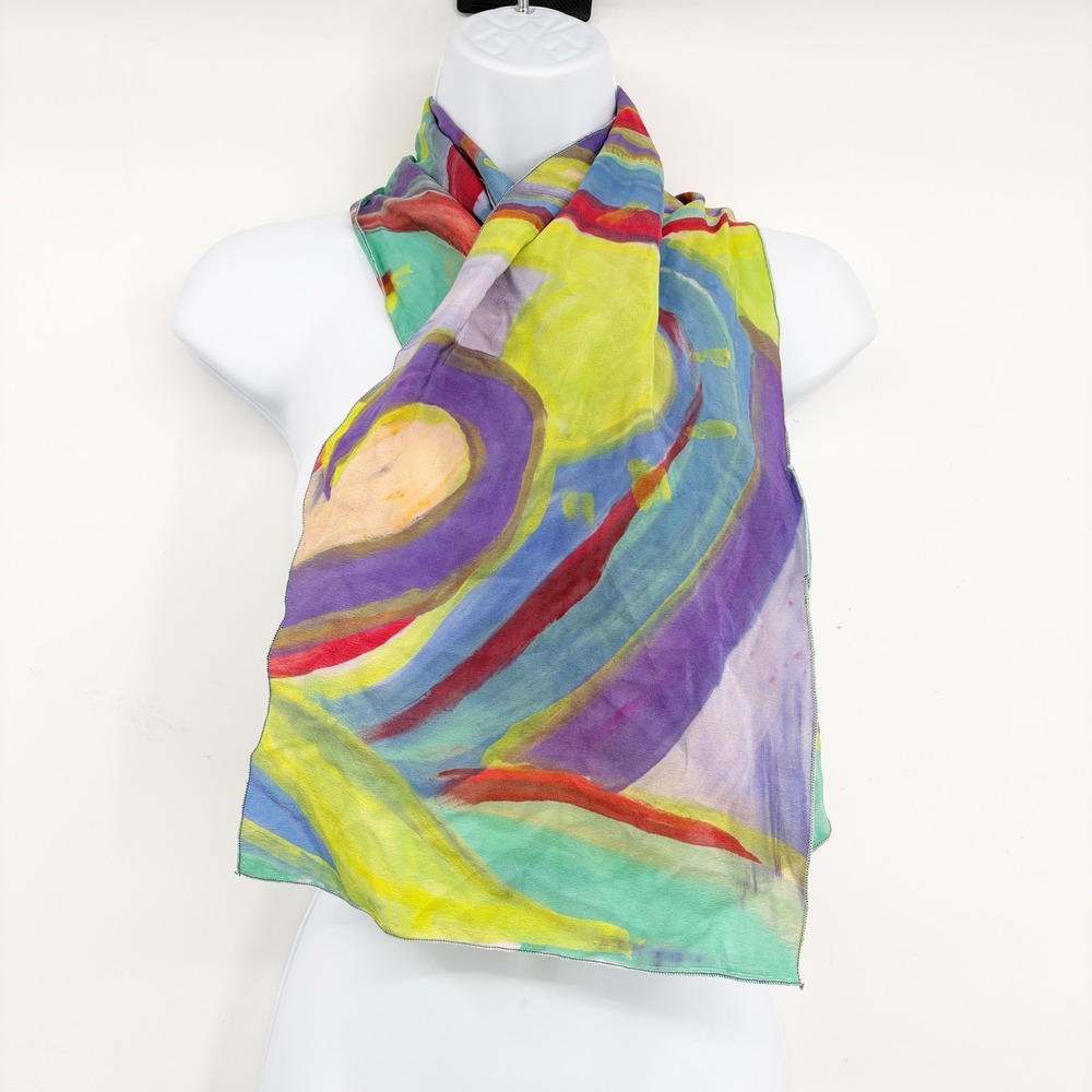 Zwear Womens Handpainted Silk Crepe de Chine Abstract Art Artistic Scarf 11 x 42